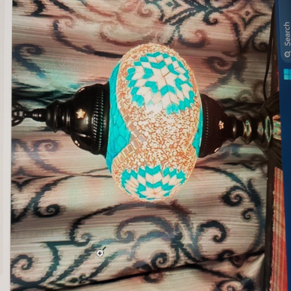 Turkish Lamp colors pink blue white silver.  Comes with new bulb.(FINAL PRICE)